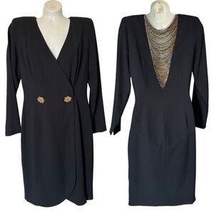 Vintage Morton Myles for Neiman Marcus Black Wrap Beaded Back Dress